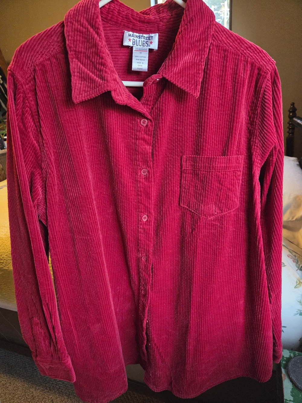 Vintage Mainstreet Blues Women’s Red Corduroy Button-Down Shirt
